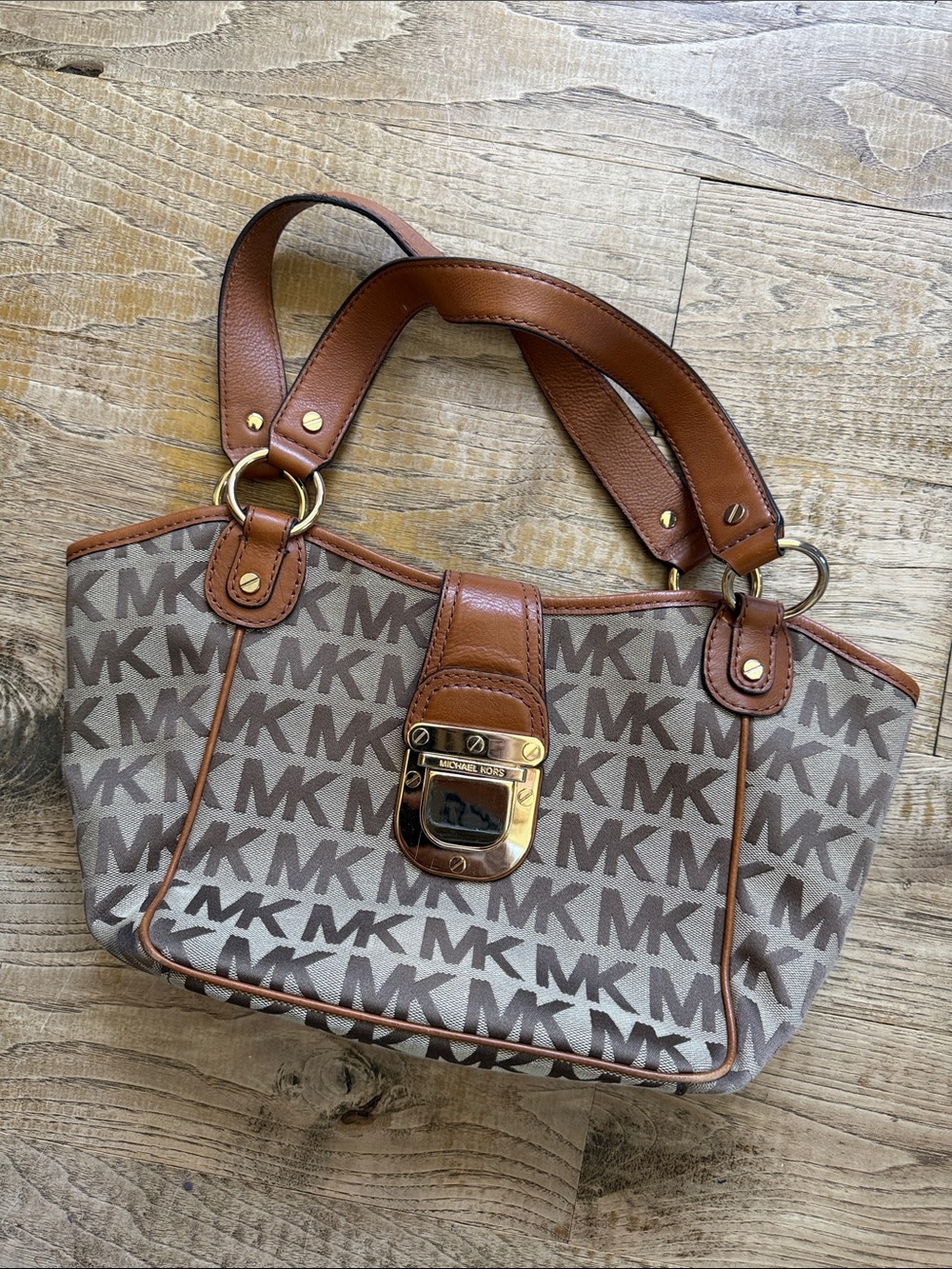Michael Kors Tan & Brown MK Logo Shoulder Bag